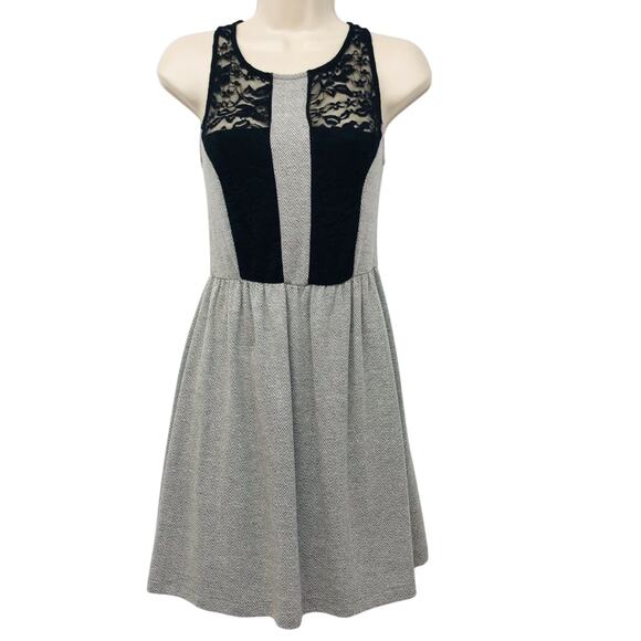 Paper Crane Gray Houndstooth Sleeveless Dress Fit & Flare Stretch Lace Back - Picture 1 of 16